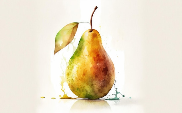 A drawn pear on white background watercolor fruit organic food illustrations ai generated