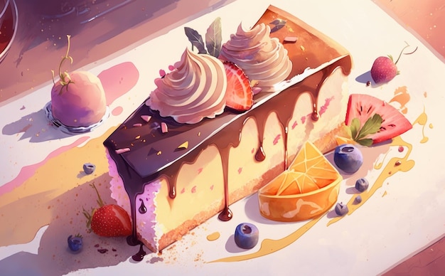 A drawn piece of cake watercolor pastry and sweets illustrations ai generated