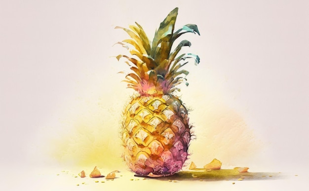 A drawn pineapple on white background watercolor fruit organic food illustrations ai generated