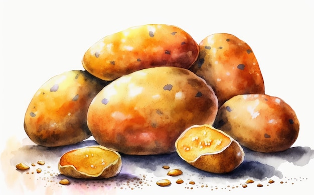 a drawn potatoes on white background watercolor vegetable organic illustrations ai generated