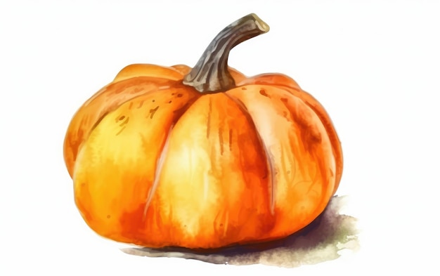 a drawn pumpkin on white background watercolor vegetable organic illustrations ai generated