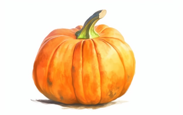 a drawn pumpkin on white background watercolor vegetable organic illustrations ai generated