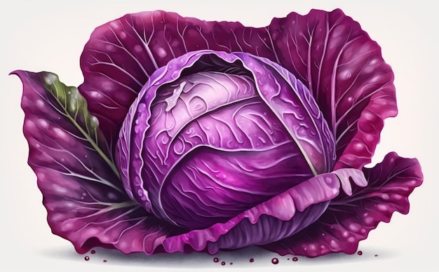 Photo a drawn purple cabbage on white background watercolor vegetable organic illustrations ai generated