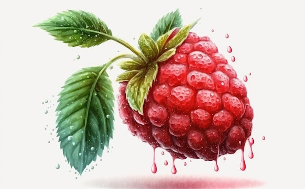 A drawn raspberry on white background watercolor berries organic food illustrations ai generated