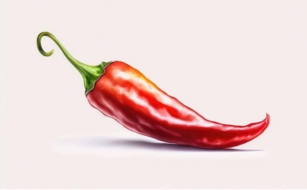 A drawn red chili pepper on white background watercolor organic illustrations ai generated