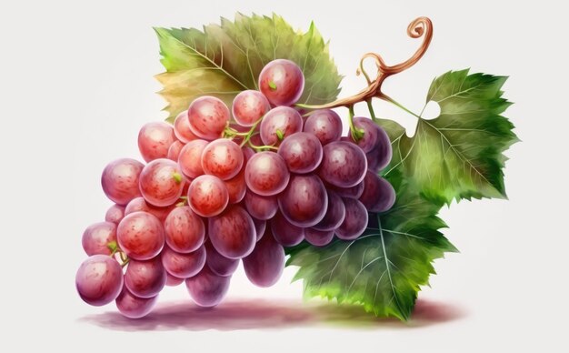 drawn red grape on white background watercolor healthy organic food illustrations ai generated