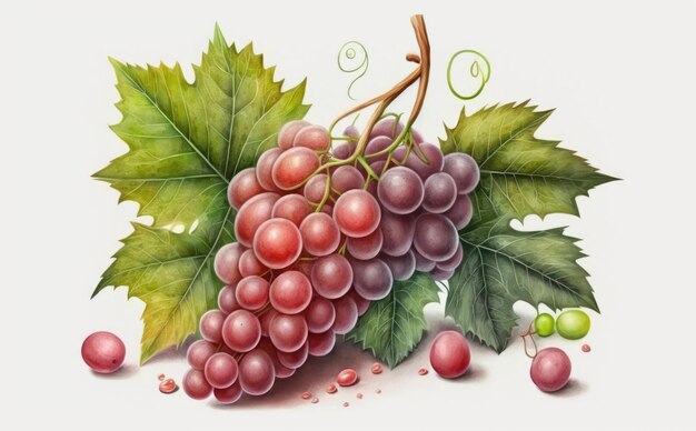 Drawn red grape on white background watercolor healthy organic food illustrations ai generated