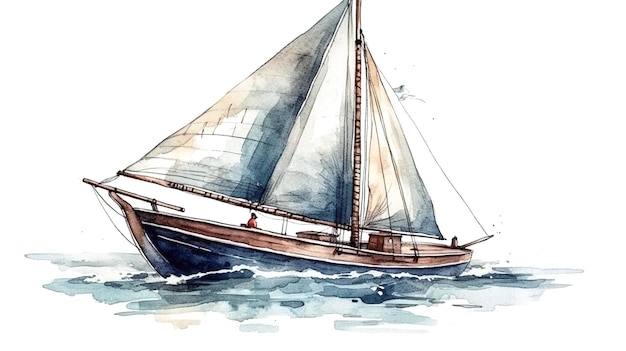 Drawn sailboat on a white background generative ai