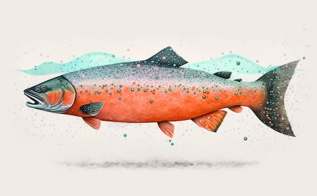 Нарисованный лосось на белом фоне, акварель, органические морепродукты, иллюстрации, созданные ai