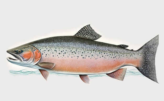 A drawn salmon on white background watercolor organic seafood illustrations ai generated
