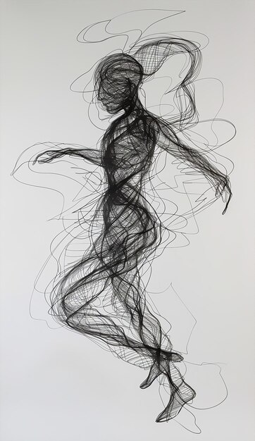 drawn sculptural figure in pen and ink drawing