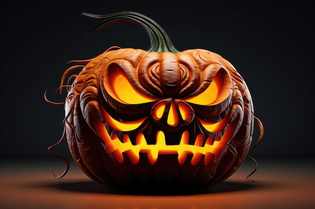 Drawn spooky halloween pumpkin on black background