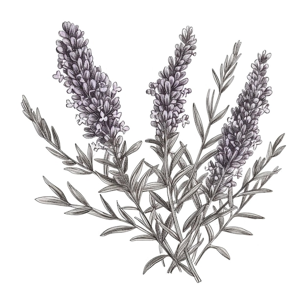 drawn sprig of lavender on a white background