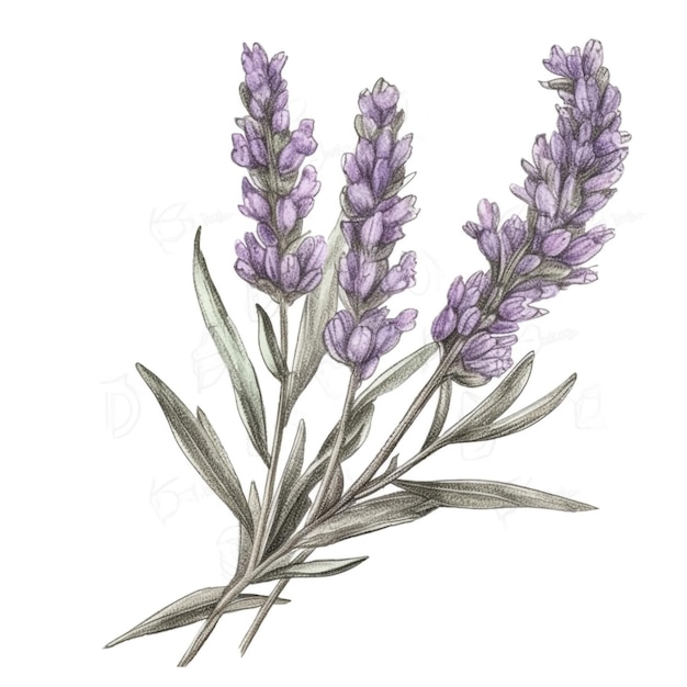 drawn sprig of lavender on a white background