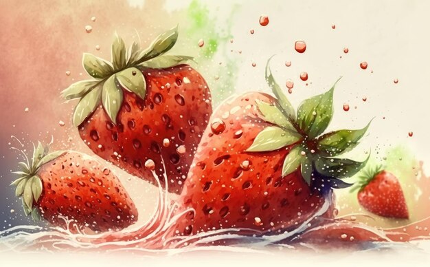 A drawn strawberry on white background watercolor berries organic food illustrations ai generated