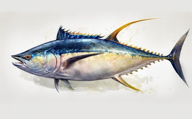 Foto un tonno disegnato su sfondo bianco acquerello frutti di mare biologici illustrazioni ai generate