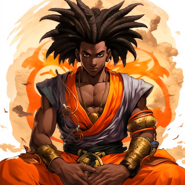 Premium AI Image  draws sangoku with black African features the