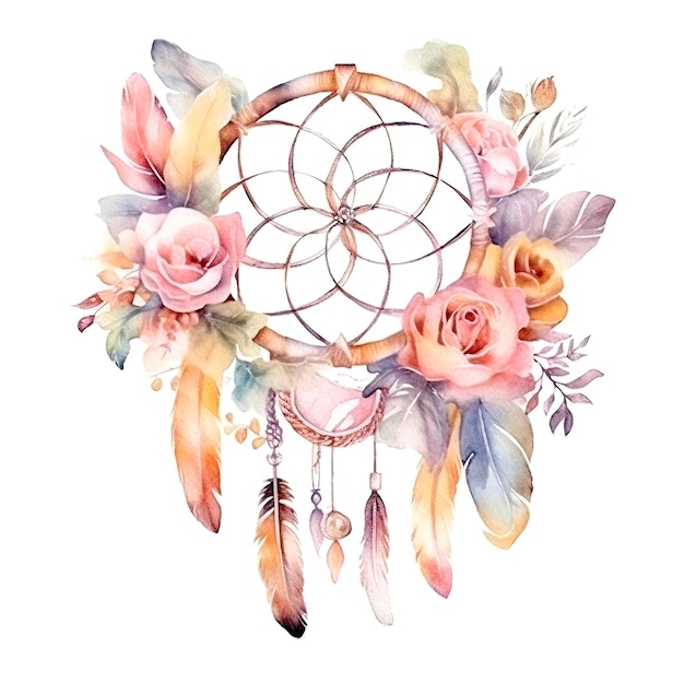 Dream catcher dreamcatcher with feathers flowers and motivation message quote about dreams