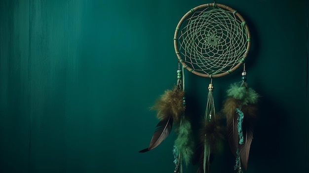 Dream catcher hanging on green divider Creative resource AI Generated