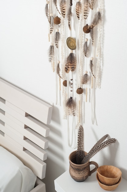 Photo dream catcher with brown feathers