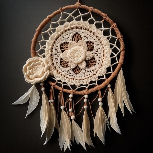 A dream catcher with a flower on it