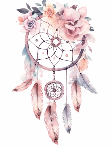 Dream catcher with a flower and roses on the white background