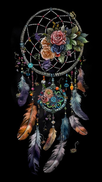 A dream catcher with roses and roses on the front.