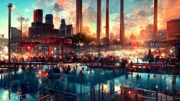 Dream City Concept Art Illustratie Achtergrondafbeelding