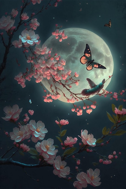 Dream and fairy flying moon Chinese style Generative Ai