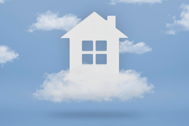 Dream house the concept of buying a dream home white house in the clouds on a blue sky background pu