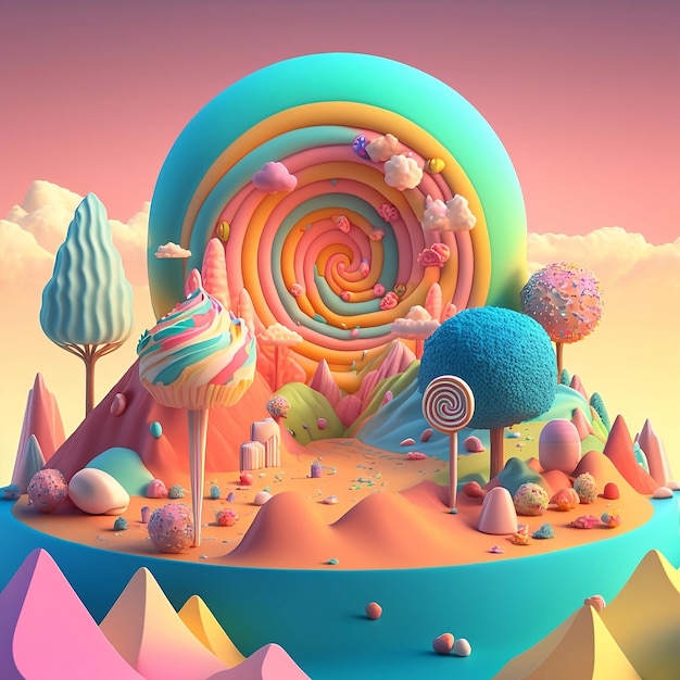 A dream like world Made from candies and sweets cartoon game background Illustration