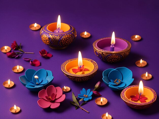 Dream shaper v7 colorful clay diya lamps with flowers