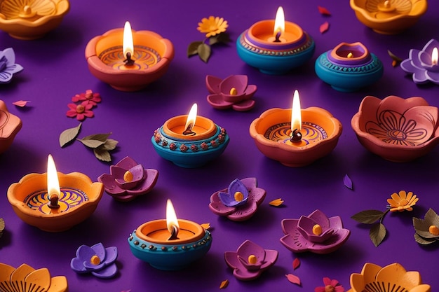 Dream shaper v7 colorful clay diya lamps with flowers