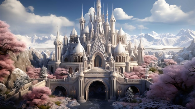 Мир мечты, снежно-белый дворец с великолепными украшениями, роскошный над генератором ИИ.