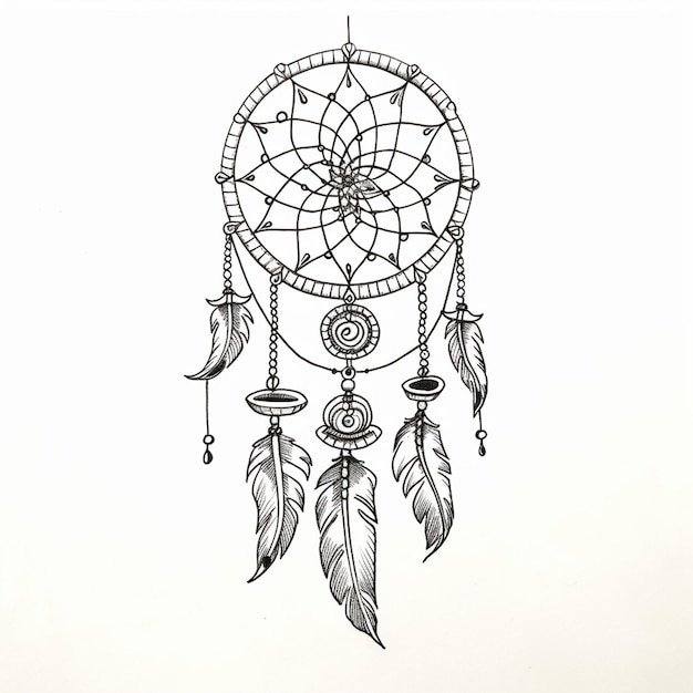 Photo dreamcatcher ink hand drawing simple