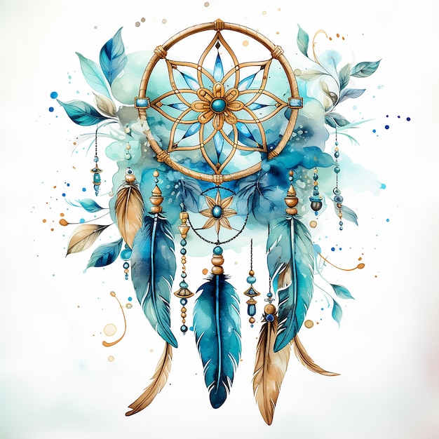 Dreamcatcher Whispers geïsoleerde tatoeageontwerp in waterverf