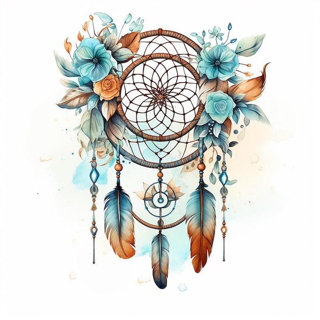 Dreamcatcher Whispers Isolated Tattoo Design in Watercolor