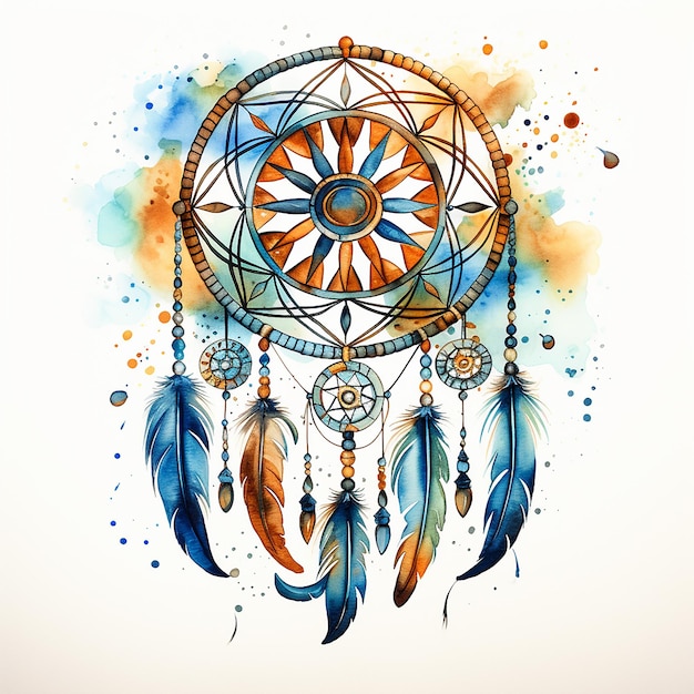 Dreamcatcher Whispers Isolated Tattoo Design in Watercolor