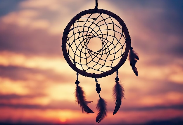Dreamcatcher zonsondergang hemel boho chique etnische amulet symbool inheemse volkeren dag en inheemse Amerikanen