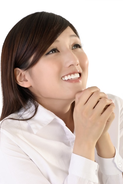 Dreaming businesswoman expression, closeup portrait of oriental office lady.