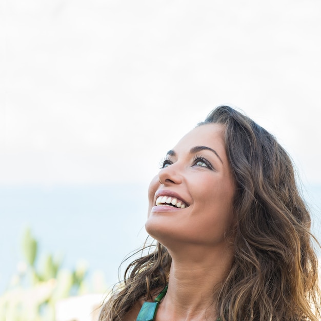 Dreaming Happy Beautiful Girl Looking Up Outdoor