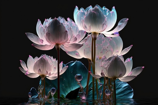淡い輝きの蓮の花や透明なピンクのスイレンの夢のようなイメージ
