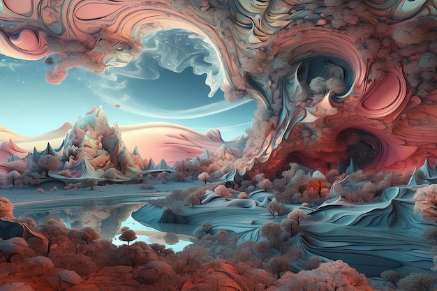 Photo the dreamlike landscape of a fractal world