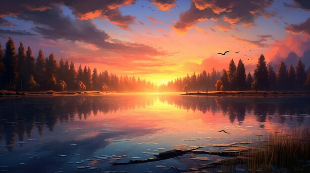 Dreamlike scene of beautiful sunset