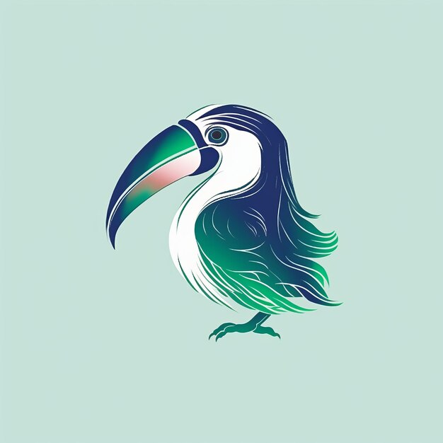 Dreamlike toucan logo art illustration in light navy and light emerald