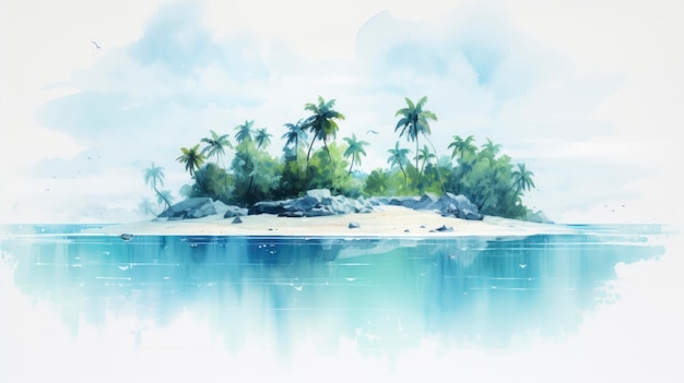 A dreamlike uninhabited tropical island in the middle of an azure ocean