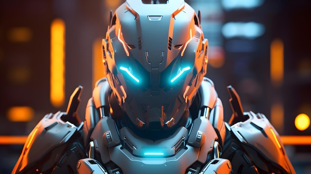 미래의 군사 사이보그 사이버펑크 늑대 워프레임 스텔스 생성 AI의 Dreamlikeart 3d 렌더링