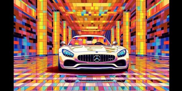 Photo dreams in pixels exquisite 32bit pixel art of a white glossy bugatti chiron bursting with vibran