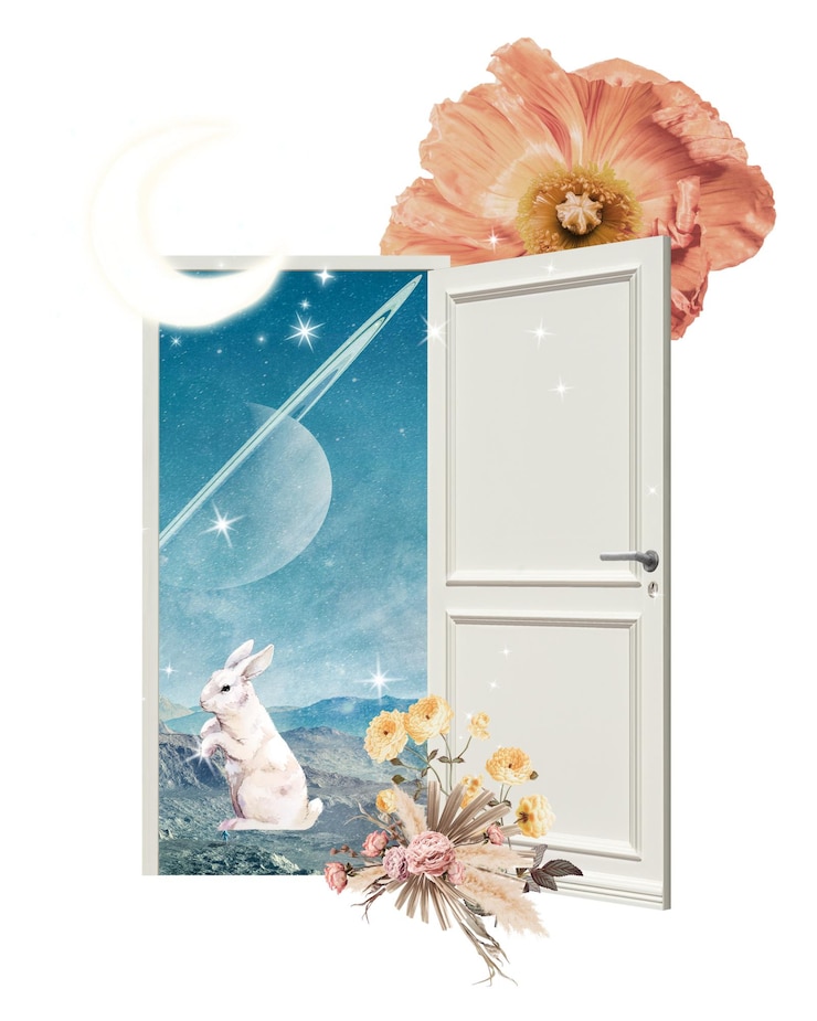 Photo dreamscape rabbit png inside open door transparent background