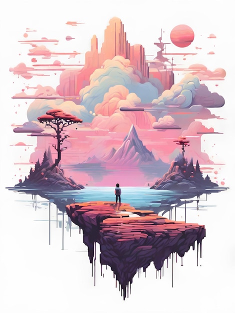 Dreamscape Reverie A Pixelated Odyssey Through PinkFly Mountains Surreal Wonders and Nostalgic Di